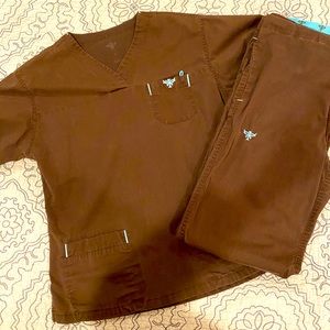 Super cute Brown and Blue scrub set